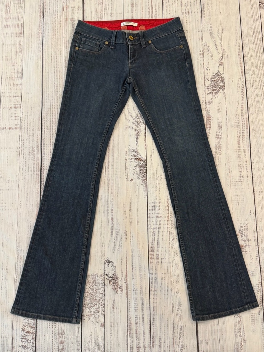 Fortune Denim Blue Jeans Womens 27 Flare Low Rise Hip Huggers Y2K Embroidered